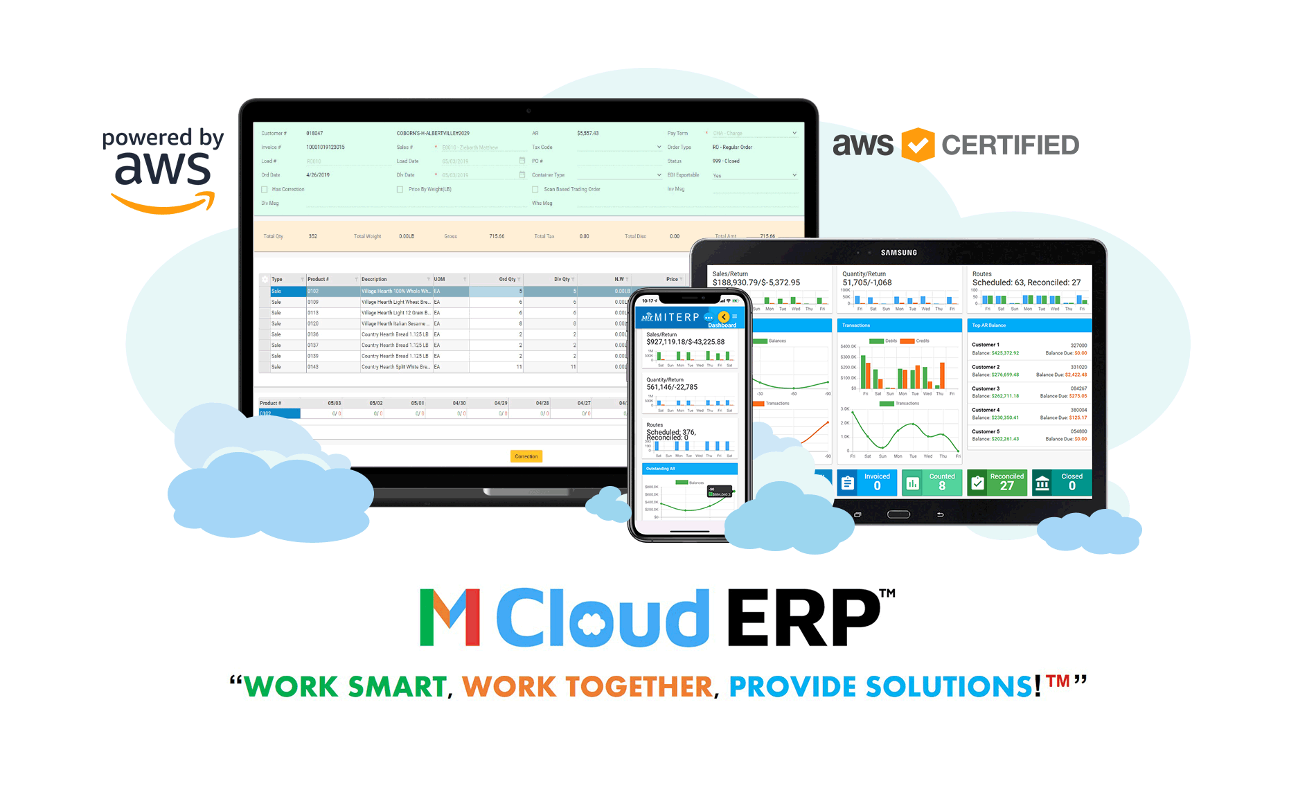 M Cloud ERP. Powered by AWS. AWS Certified. Work smart, work together, solve problems!